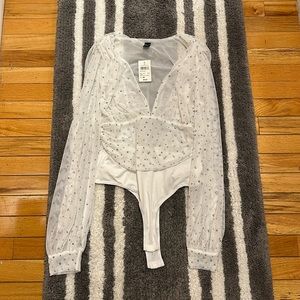 Sheer rhinestone Windsor bodysuit